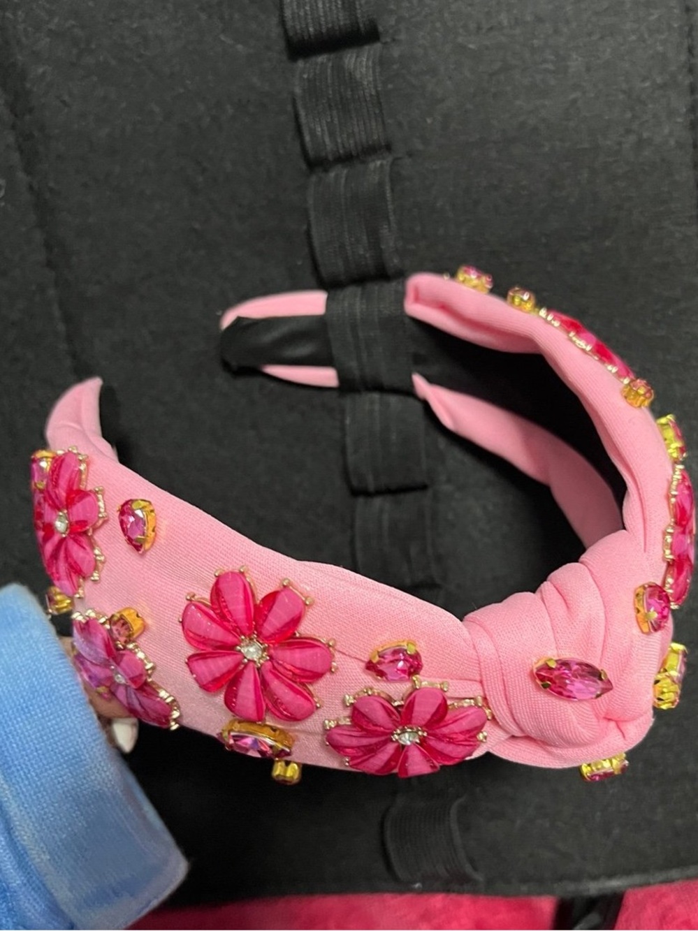 Pink Beaded Floral Knotted Headband